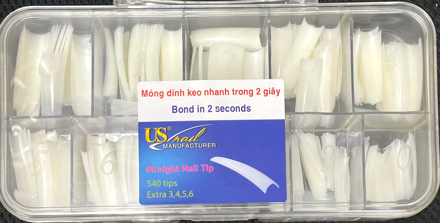 US Nail Tips | Straight Nail Tip | Stiletto | Coffin |-Clear | Natural Color - Box 540 tips.