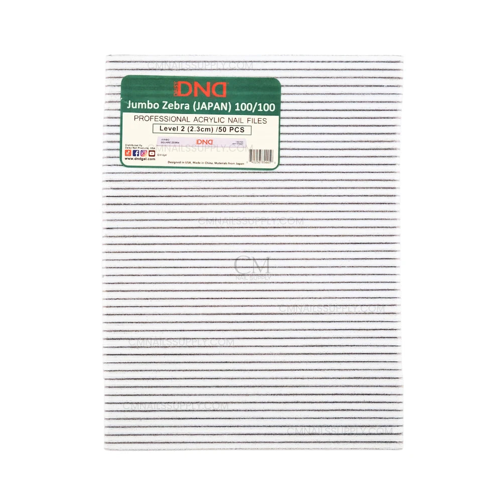 DND Acrylic Nail Files Jumbo Square Zebra 100/100 pack of 50 professional nail files