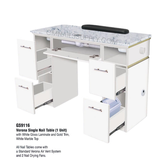 VERONA Single Nail Table Manicure Station with Air Vent System
