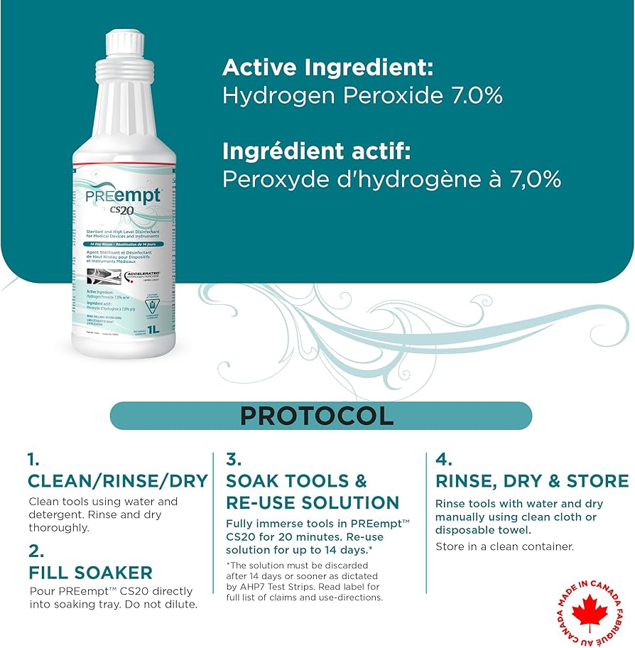 PREempt CS20 bottle with hydrogen peroxide 7.0% label