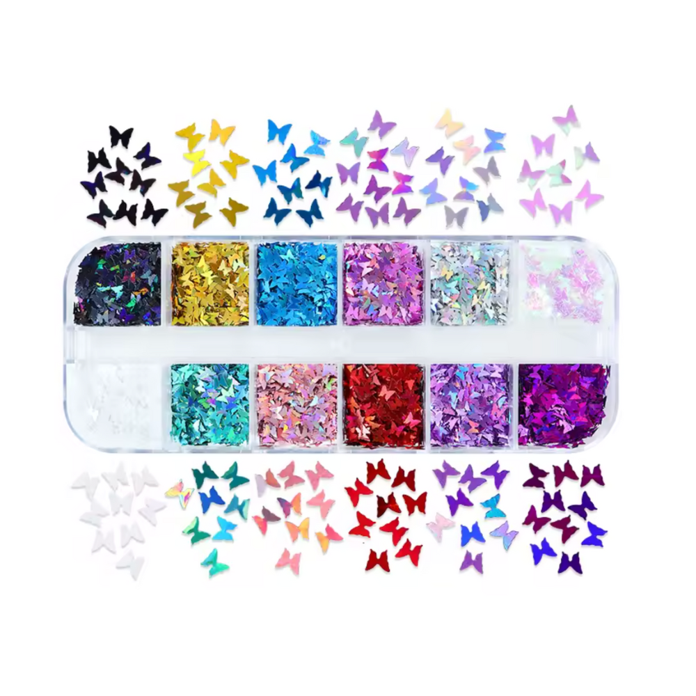 Iridescent Butterfly Nail Art Charms Set | 12-Grid Butterfly-Shaped Nail Decorations | 275 BF - CM Nails & Beauty Supply
