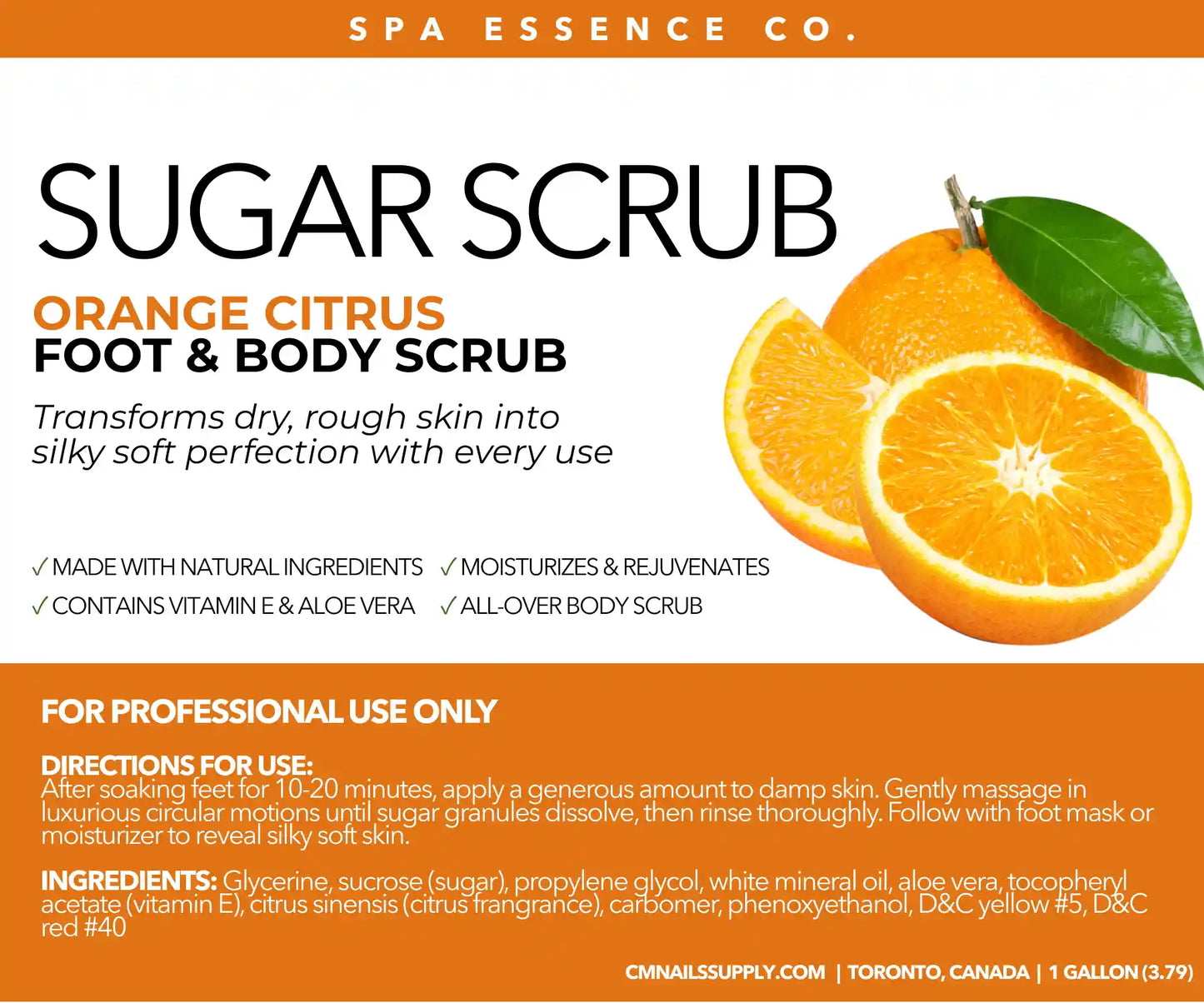 sugar scrub packaging orange scented, with directions for use, free shipping canada.