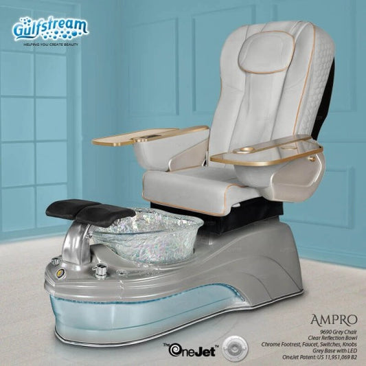 Gray leather AMPRO Pedicure Spa by Gulfstream spa chair pedicure with massage and LED base for salon