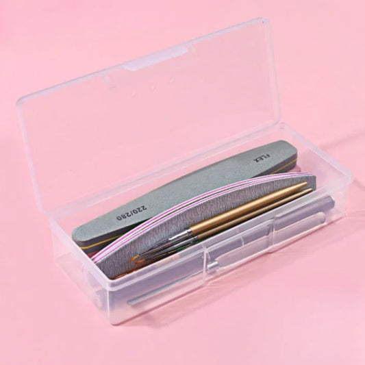 Dimensional chart for the 7.5 by 3 inch compact clear nail tech storage case