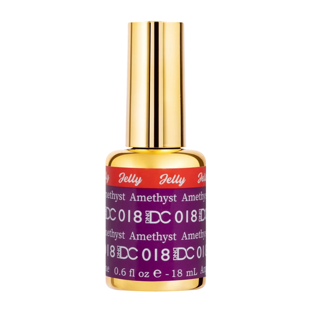 DC Jelly 018 Amethyst gel polish nail lacquer bottle showing the jelly gel polish formula in a royal purple shade