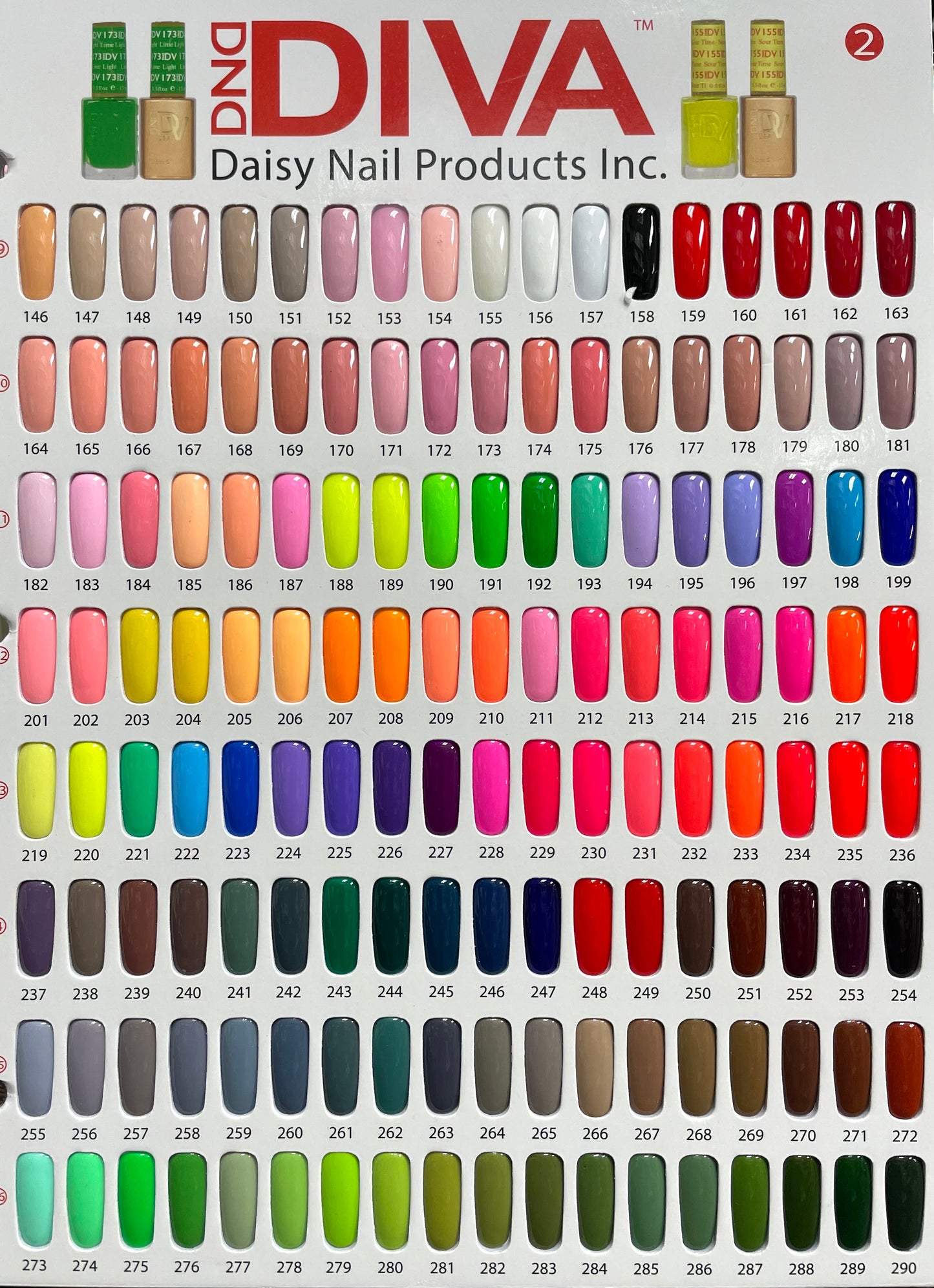 DIVA swatch collection display showing Mimosa #203 soft canary yellow within full gel and lacquer range