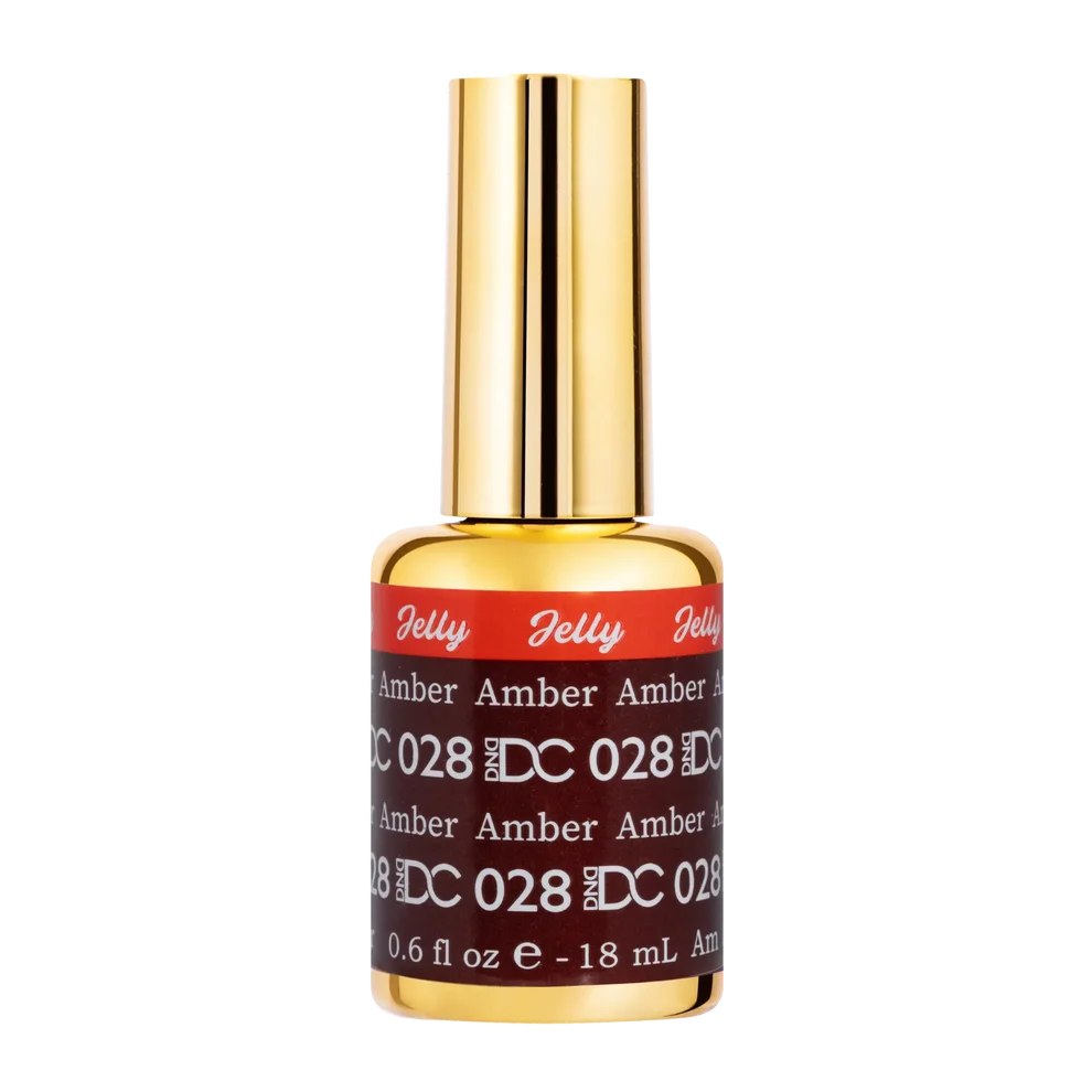DND DC jelly gel polish nail polish 028 Amber bottle showing the jelly gel polish formula in a golden brown shade