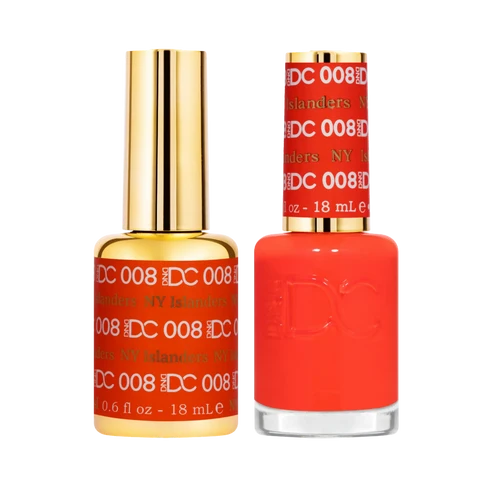 DND DC NY Islanders #008 gel polish and nail polish duo set in vivid hot neon orange