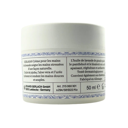 Gerlasan hand cream with lavender and jojoba oil for dry hands, available online in Canada