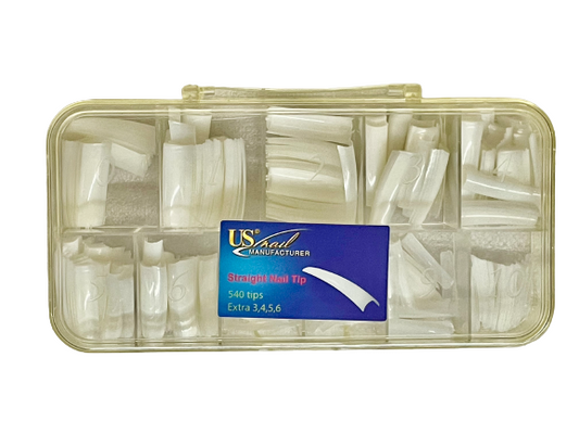 US Nail Tips | Straight Nail Tip | Stiletto | Coffin |-Clear | Natural Color - Box 540 tips. - CM Nails & Beauty Supply