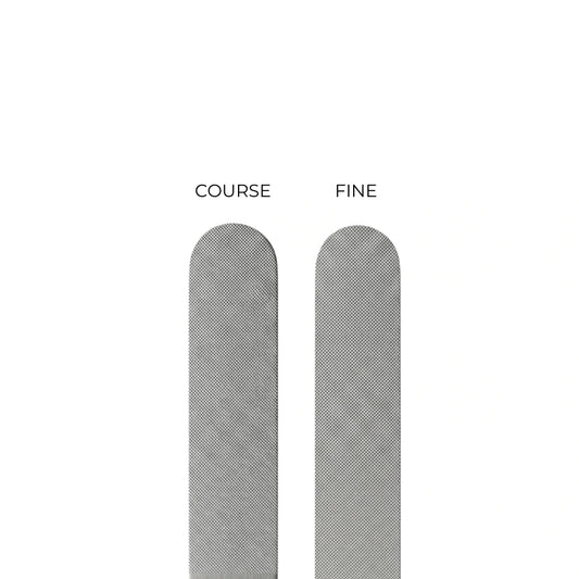 Professional metal nail file featuring an ergonomic finger dip handle for comfort.