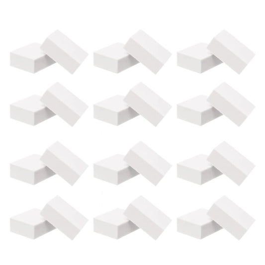 Professional nail buffer grit comparison showing dual-grit 60/80 mini buffers in bulk arrangement.