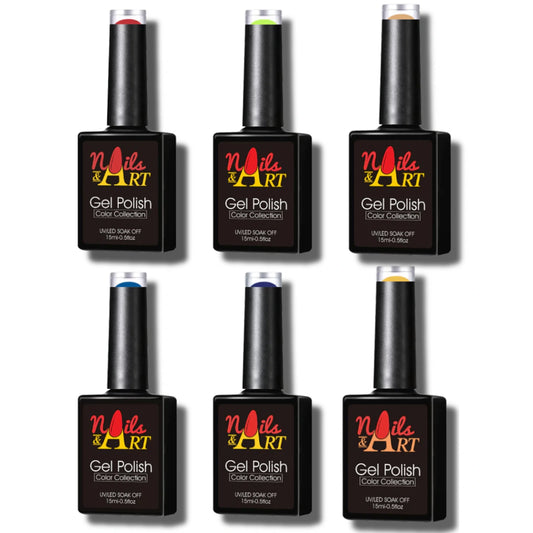 Nails and Art Gel Polish Summer Radiance six bottle bundle flatlay professional