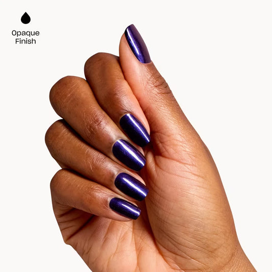 Swatch of OPI Don't Over Ink It deep purple shimmer gel polish on nails