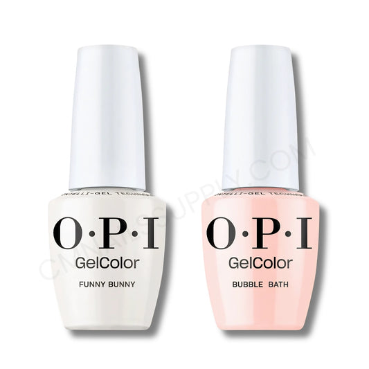 OPI Funny Bunny and Bubble Bath gel duo used for a soft sheer nude salon manicure
