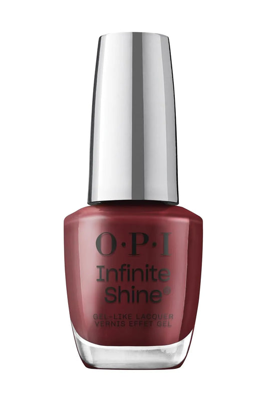 OPI Raisin' The Bar L14 Infinite Shine swatch on natural nails showing high gloss finish – CM Nails Supply Mississauga