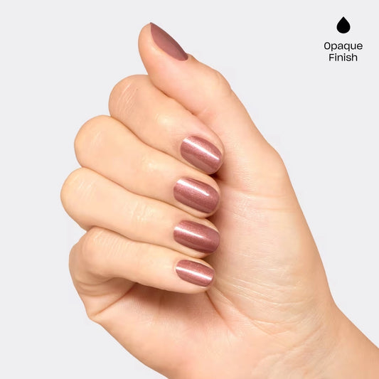 Swatch of OPI Route Beer Float caramel brown shimmer gel polish on nails
