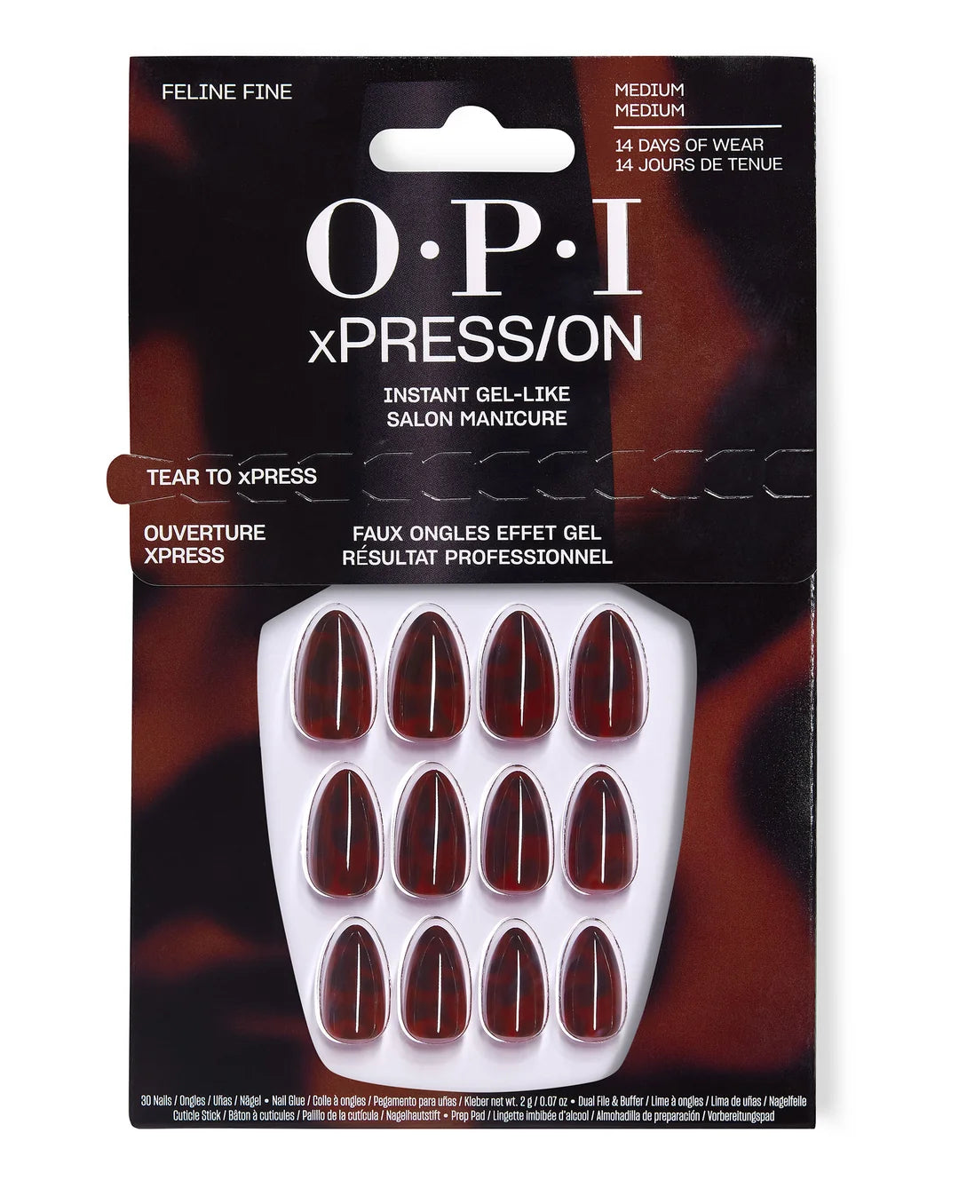 OPI xPRESS/ON Feline Fine animal print medium almond press on nails manicure