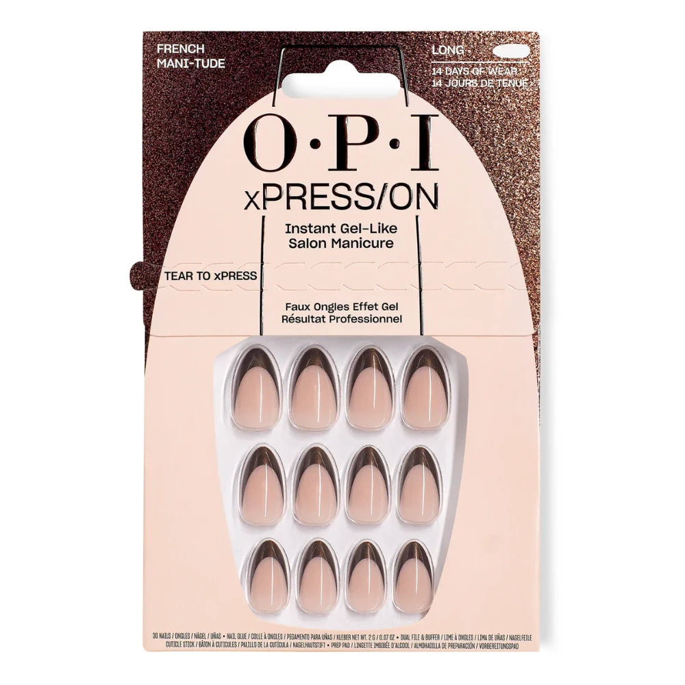 OPI xPRESS/ON French Mani-tude press on nails in sparkly brown french manicure