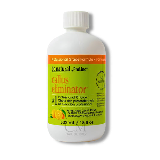 Bottle of be natural by ProLinc callus eliminator on a white background