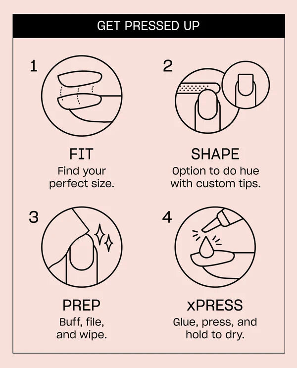 Step-by-step guide for a hair pressing process on a pink background