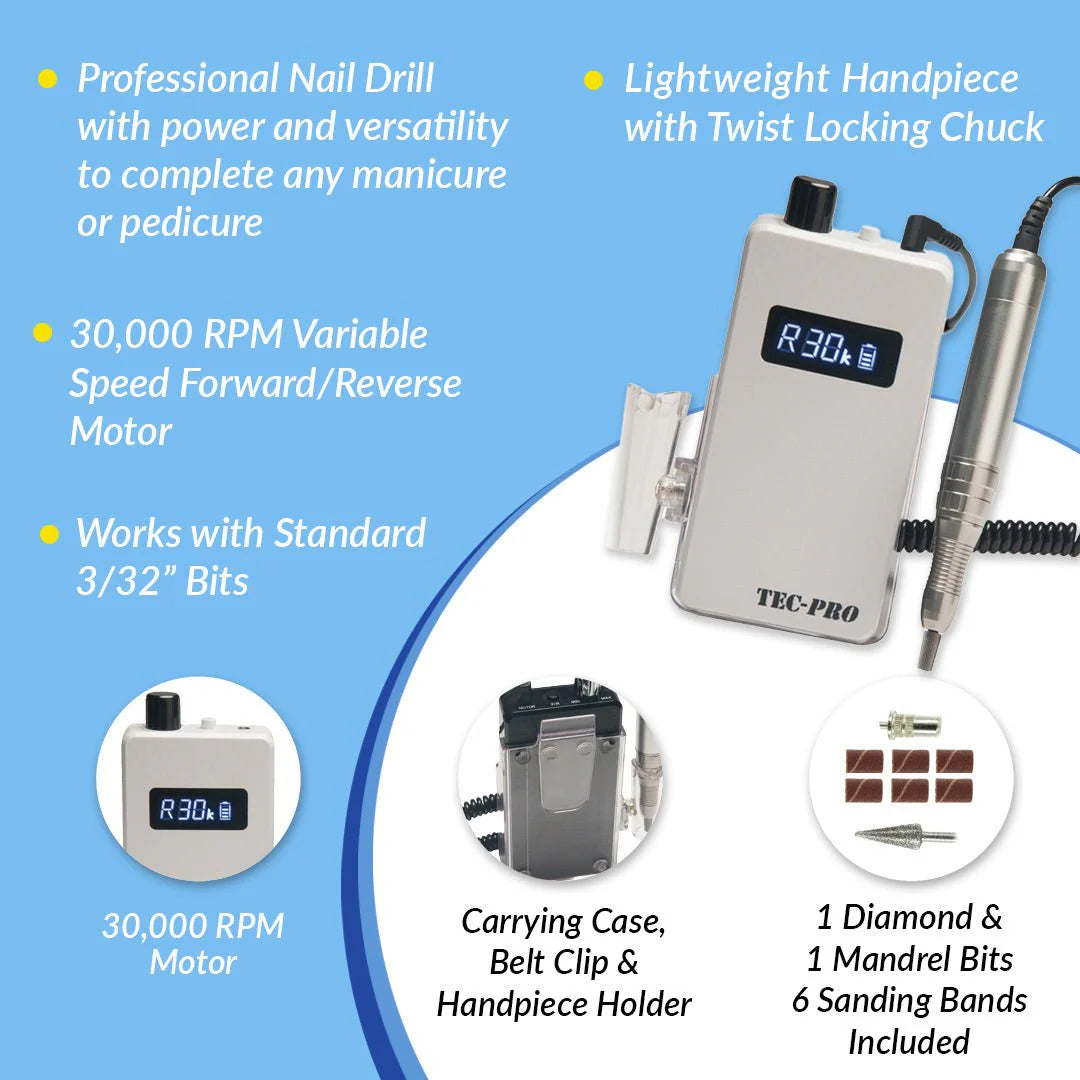 Medicool Tec Pro 30K Brushless Nail Drill | Professional Cordless E-File for Gel Nails, Acrylic & Pedicure