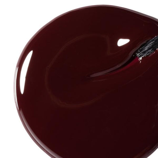 Close up color swatch of 1041 Escape the City black cherry nail polish showing the deep wine red finish.