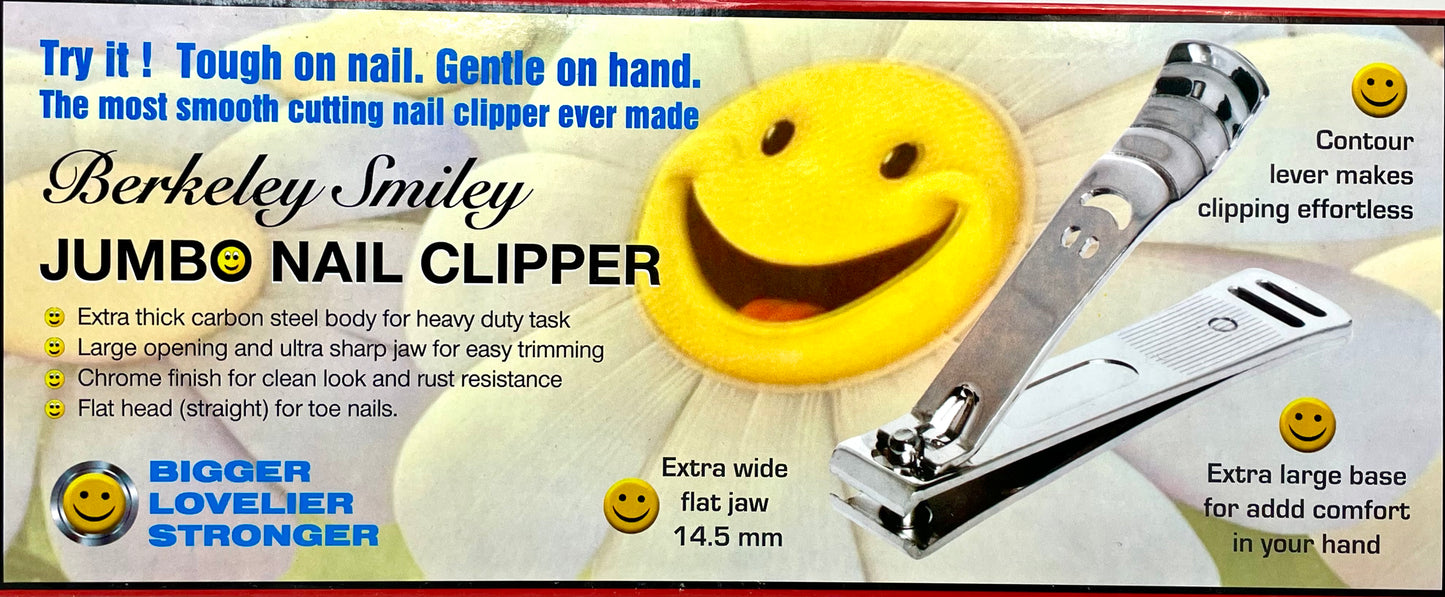 Berkeley Jumbo Smiley Nail Clipper | Flat Head Heavy-Duty Carbon Steel for Toenails - CM Nails & Beauty Supply