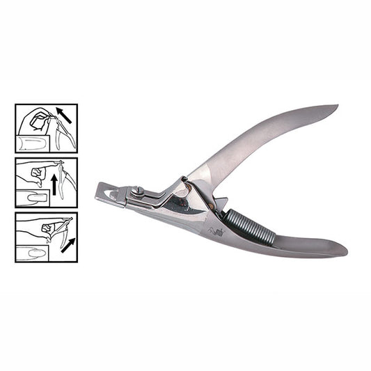 Professional nail tip clipper for smooth cuts on artificial enhancements.