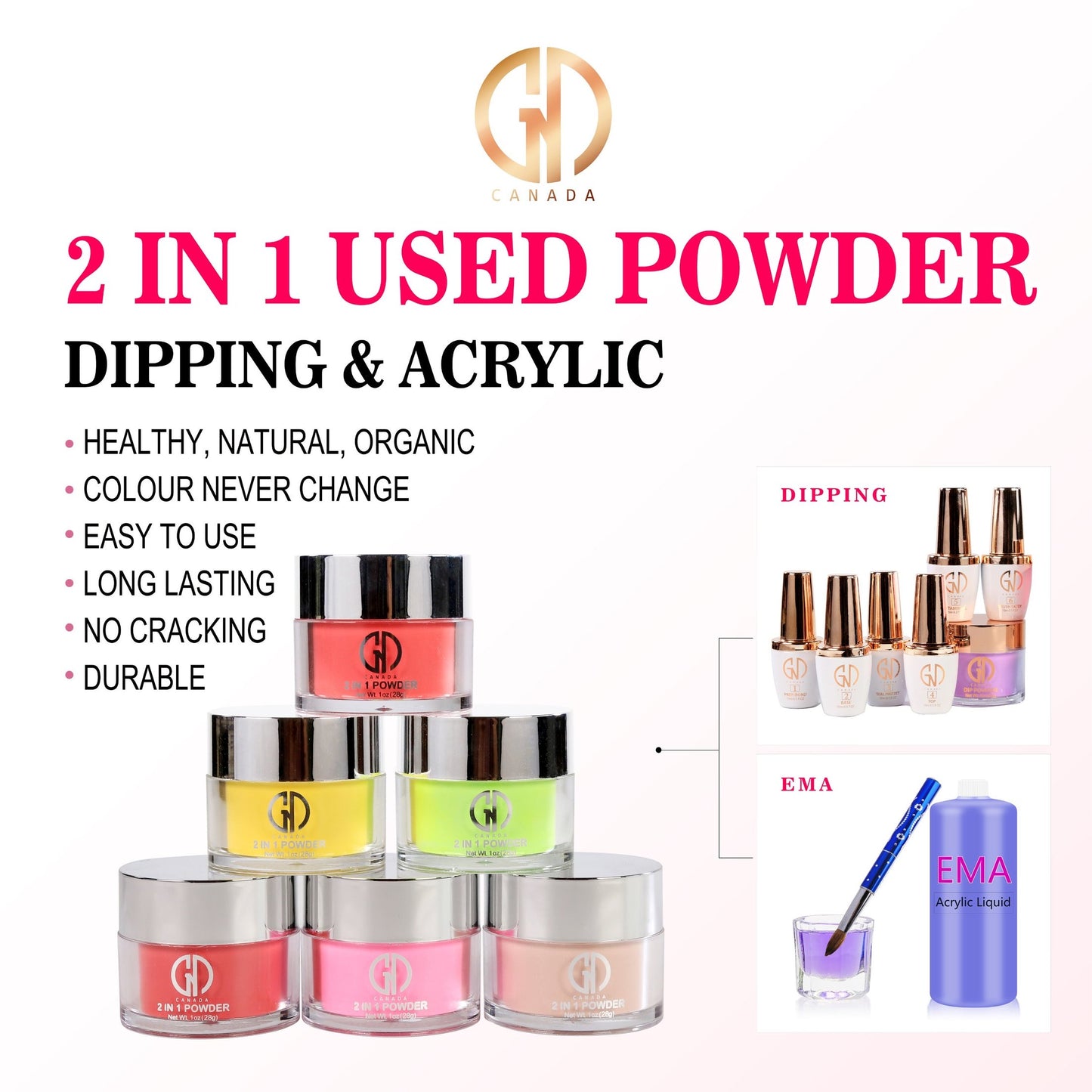 Acrylic Powder 2-in-1 | Natural Powder 2 Oz | GND Canada® - CM Nails & Beauty Supply