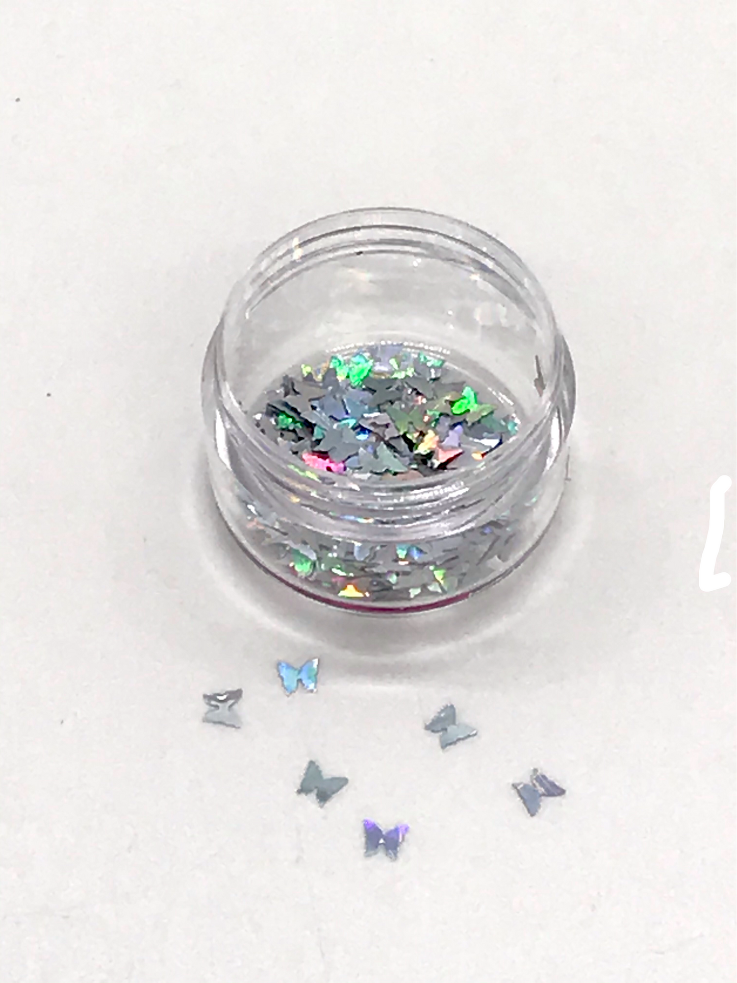 Nail Art Design - Iridescent Silver Butterfly Gems 3D Nails - CM Nails & Beauty Supply