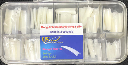US Nail Tips | Straight Nail Tip | Stiletto | Coffin |-Clear | Natural Color - Box 540 tips.
