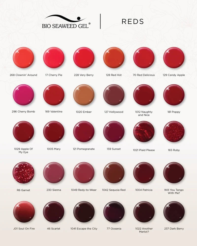 Close up manicure shot of Bio Seaweed Gel 1022 Another Merlot on natural nails, showing the rich wine red solid finish.