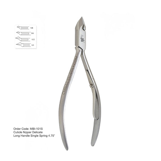 MBI-101S Cuticle Nipper Single Spring 4.75" - Long Handle Professional Cuticle Cutter