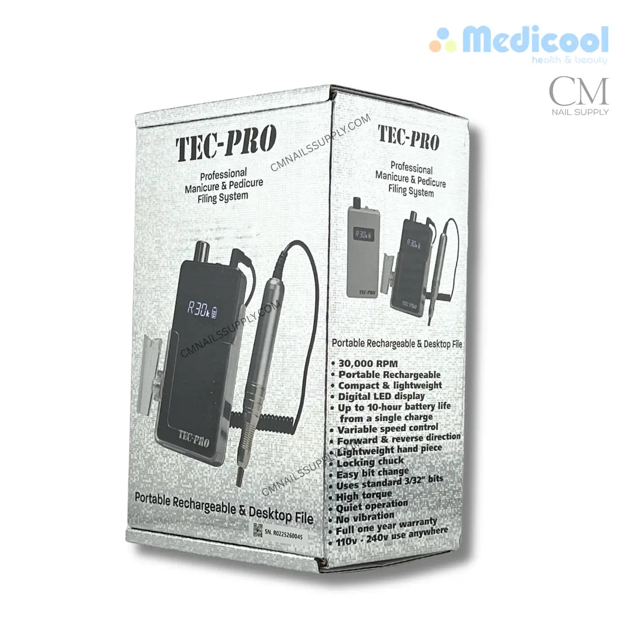 Medicool Tec Pro 30K Brushless Nail Drill | Professional Cordless E-File for Gel Nails, Acrylic & Pedicure