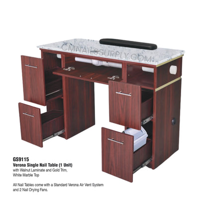 VERONA Single Nail Table Manicure Station with Air Vent System
