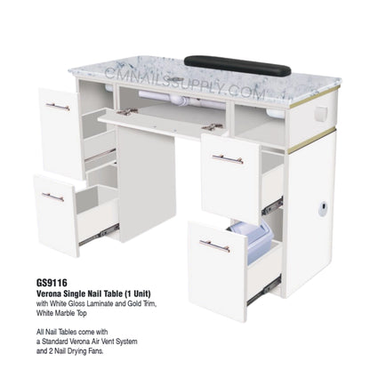 VERONA Single Nail Table Manicure Station with Air Vent System