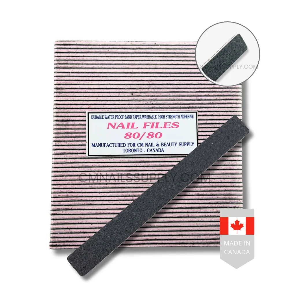 80/80 grit square nail file black and pink pack of 50 made in Canada with Japanese sandpaper for professional nail technicians