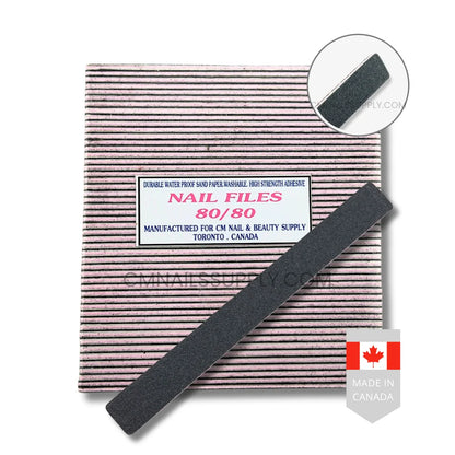 80/80 grit square nail file black and pink pack of 50 made in Canada with Japanese sandpaper for professional nail technicians