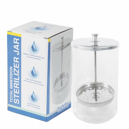 Berkeley Glass Sterilizer Jar with Lid – 27oz Medium Disinfectant Container - CM Nails & Beauty Supply