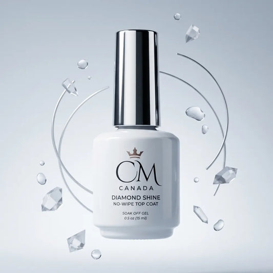 CM Canada Diamond Shine nail polish bottle with decorative elements on a light gray background