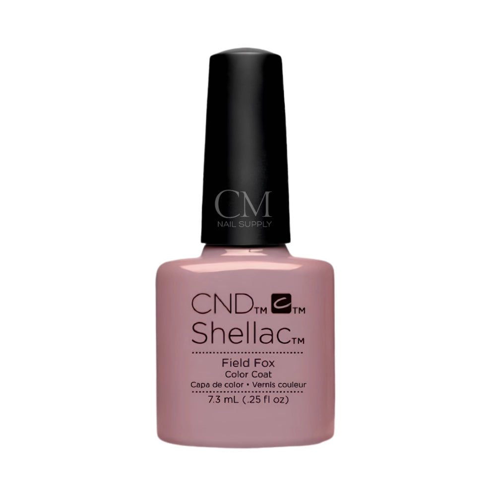 CND Shellac nail polish bottle in Field Fox color on a white background