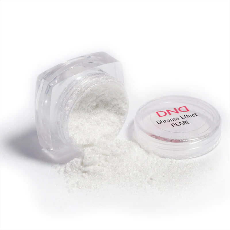 Chrome effect pearl powder in a clear container with 'DND' branding on a white background