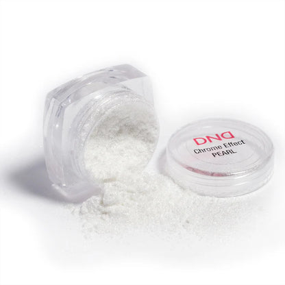 Chrome effect pearl powder in a clear container with 'DND' branding on a white background