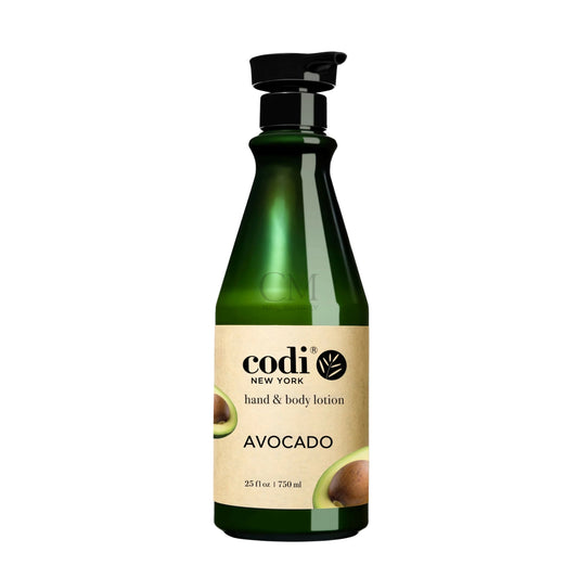 A bottle of Codi New York Hand & Body Lotion in the Avocado scent, made in Korea, sold in Canada at CM Nails Supply