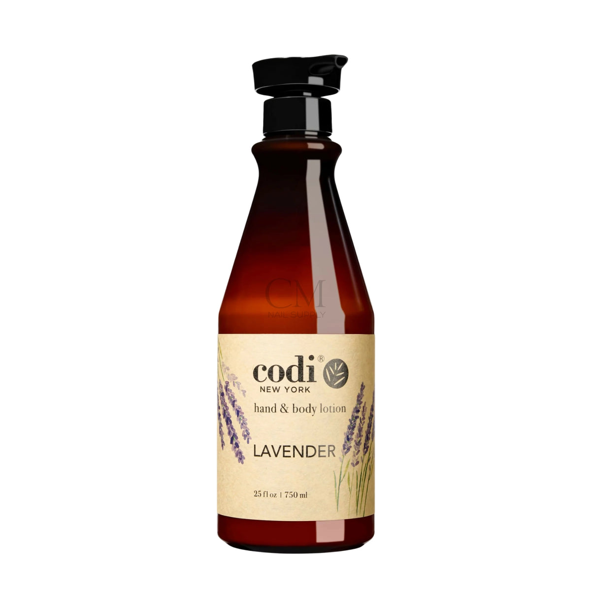 A bottle of Codi New York Hand & Body Lotion in the Lavender scent, made in Korea, sold in Canada at CM Nails Supply