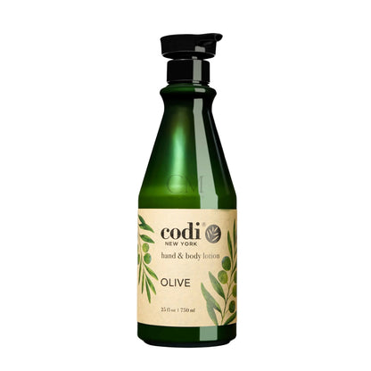 A bottle of Codi New York Hand & Body Lotion in the Olive scent, made in Korea, sold in Canada at CM Nails Supply