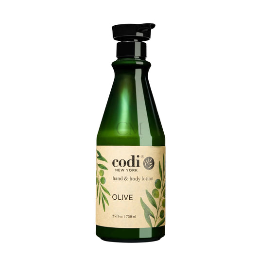 A bottle of Codi New York Hand & Body Lotion in the Olive scent, made in Korea, sold in Canada at CM Nails Supply