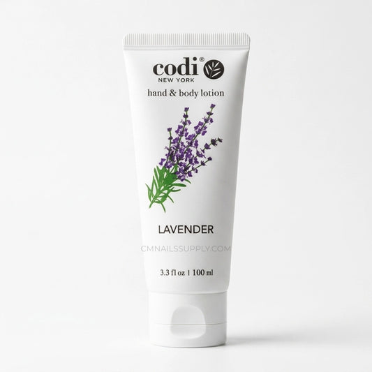 Codi lavender hand and body lotion on a white background