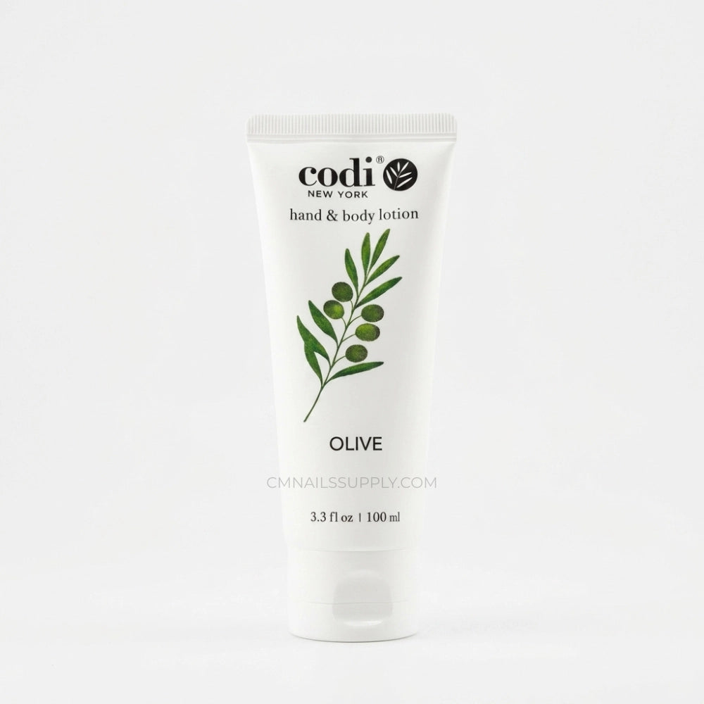 Codi olive hand and body lotion on a white background